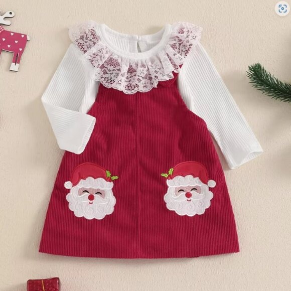 Santa Girls Jumper Overall Dress Christmas Outfit - Picture 1 of 6